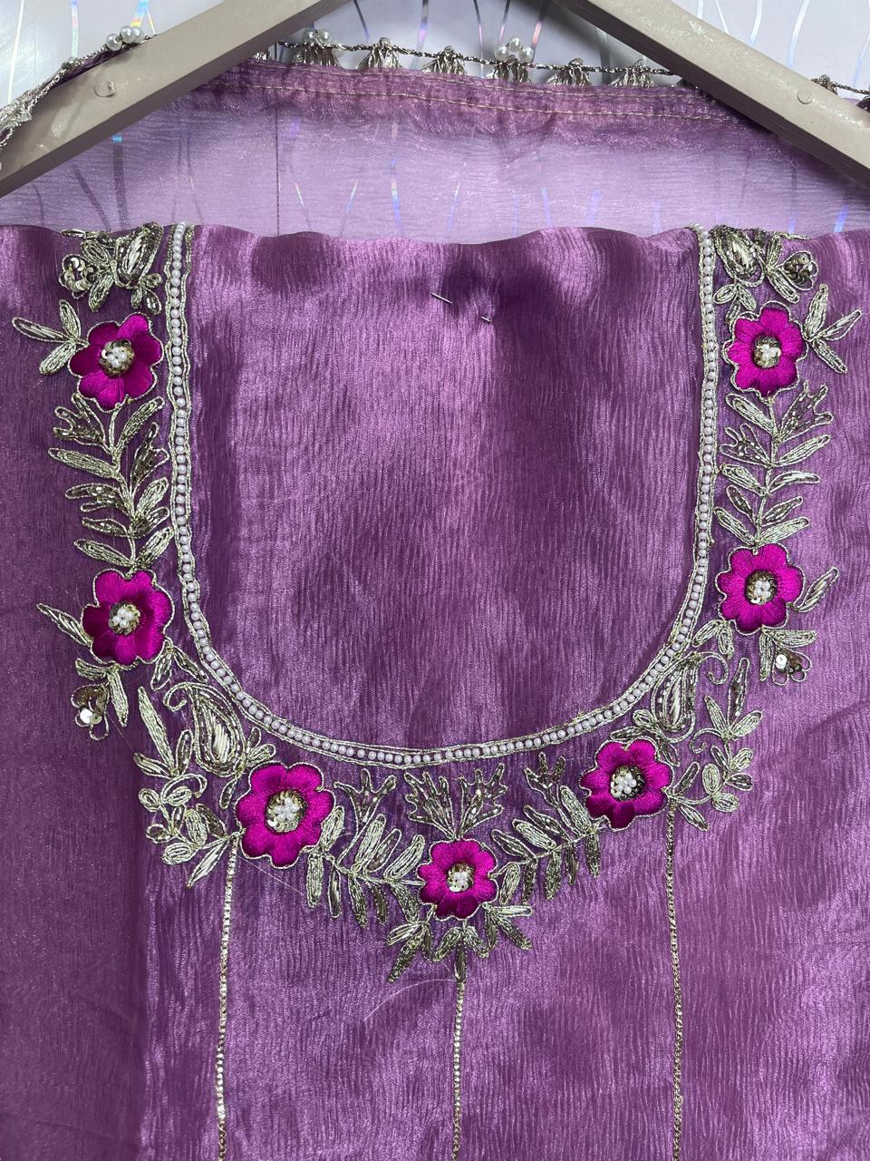 Crash Tissue Kadai Suit – Handwork Shirt & Dupatta with Natural Crape Salwar | Premium SK Brand | Party Wear Punjabi Suit KwbFashion