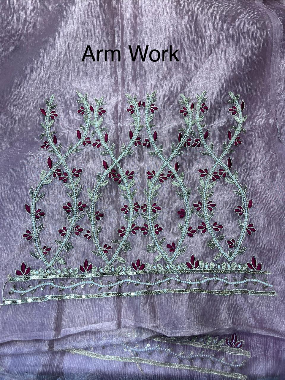 Crush Tissue Handwork Suit | SK Fabric | Satin Silk Bottom | Premium Kadai Work Dupatta KwbFashion