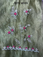 Green Crush Tissue Handwork Suit | SK Fabric | Satin Silk Bottom | Premium Kadai Work Dupatta KwbFashion
