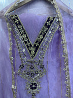 Lavender Crush Tissue Handwork Suit | SK Fabric | Satin Silk Bottom | Premium Kadai Work Dupatta KwbFashion