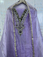 Lavender Crush Tissue Handwork Suit | SK Fabric | Satin Silk Bottom | Premium Kadai Work Dupatta KwbFashion
