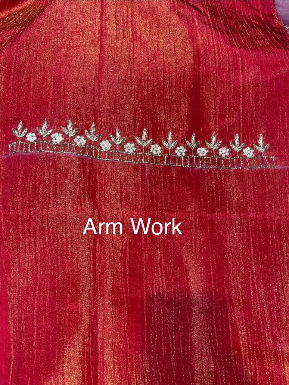 Rust Orange Shimmer Crush Suit | Natural Crape Bottom | Shimmer Dupatta | SK Fabric Designer Kadai Work KwbFashion