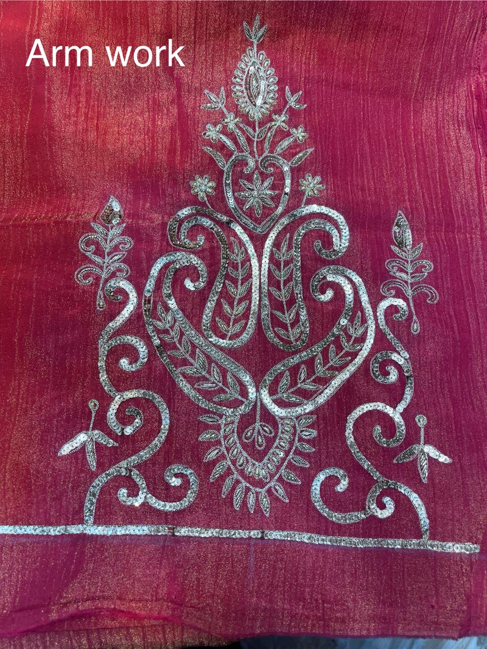 Rust Orange Shimmer Crush Suit | Natural Crape Bottom | Shimmer Dupatta | SK Fabric Designer Kadai Work KwbFashion