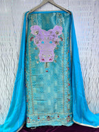 Sky Blue Khem Kan Brocket Suit | Natural Crape Bottom | Semi Chiffon Dupatta | Full Handwork | Designer SK Fabric KWB Fashion