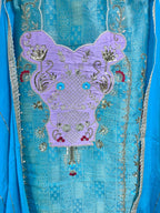 Sky Blue Khem Kan Brocket Suit | Natural Crape Bottom | Semi Chiffon Dupatta | Full Handwork | Designer SK Fabric KWB Fashion