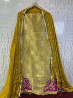 Yellow Khem Kan Brocket Suit | Natural Crape Bottom | Semi Chiffon Dupatta | Full Handwork | Designer SK Fabric KwbFashion