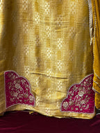 Yellow Khem Kan Brocket Suit | Natural Crape Bottom | Semi Chiffon Dupatta | Full Handwork | Designer SK Fabric KwbFashion