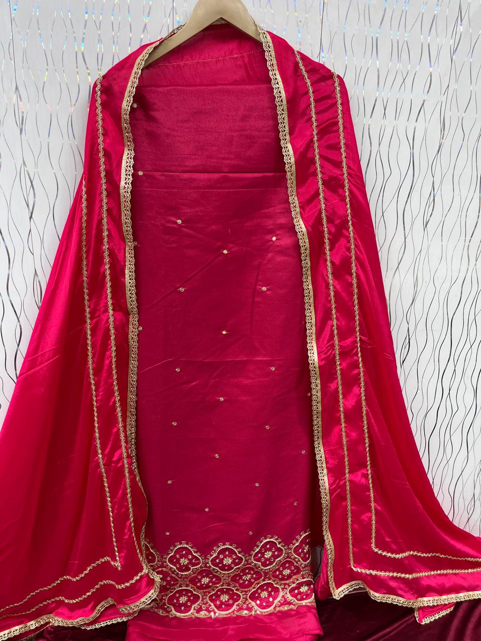 Pink Handmade Kadai Suit | Khadi Silk | Dupatta | Bottom KwbFashion