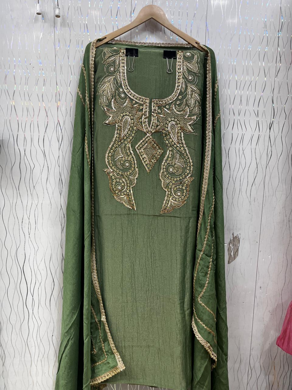 Shimmer Crush Fabric Full Suit | Puthi Dori Handwork | Bottom & Dupatta Included | SK Fabric KWB Fashion