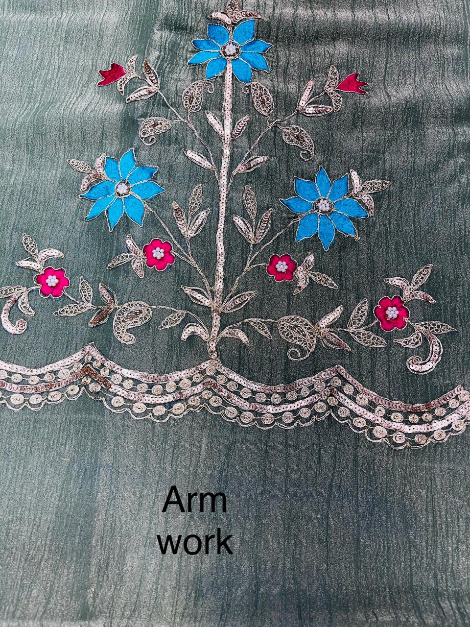 Shimmer Crush Fabric Full Suit | Puthi Dori Handwork | Bottom & Dupatta Included | SK Fabric KWB Fashion