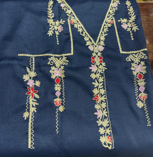Elegant Khadi Silk All-Over Suit | Machine Aari Work | Without Dupatta KwbFashion