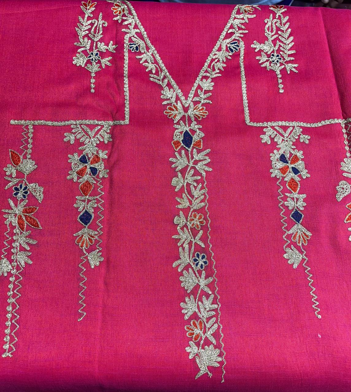 Elegant Khadi Silk All-Over Suit | Machine Aari Work | Without Dupatta KwbFashion