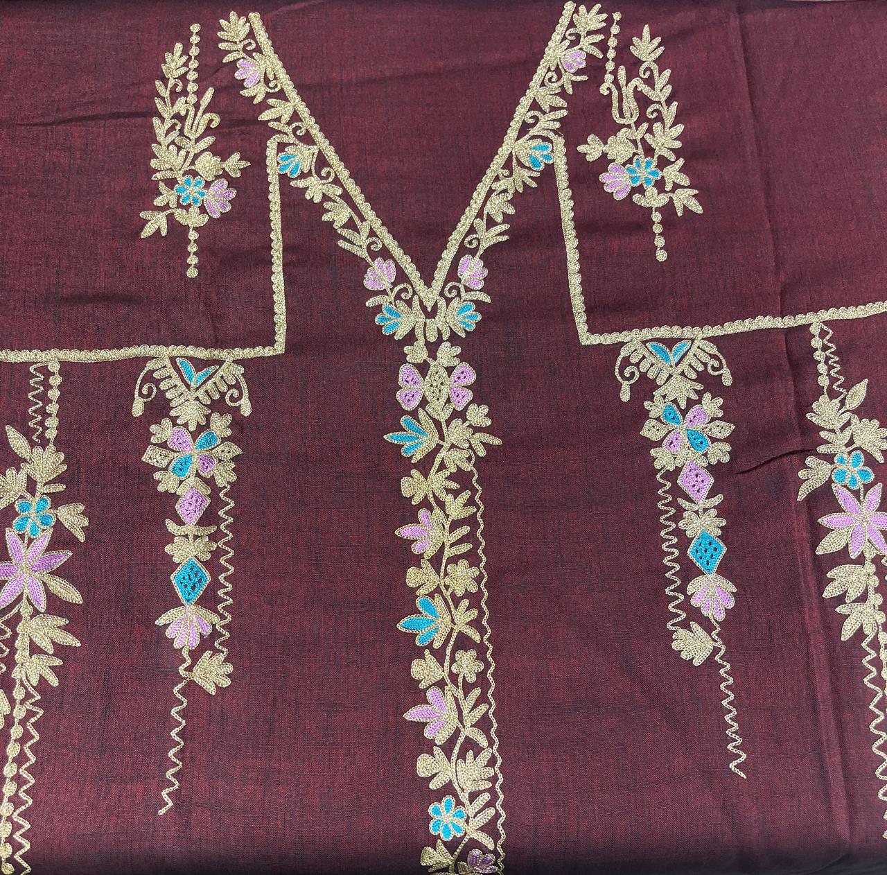 Elegant Khadi Silk All-Over Suit | Machine Aari Work | Without Dupatta KwbFashion