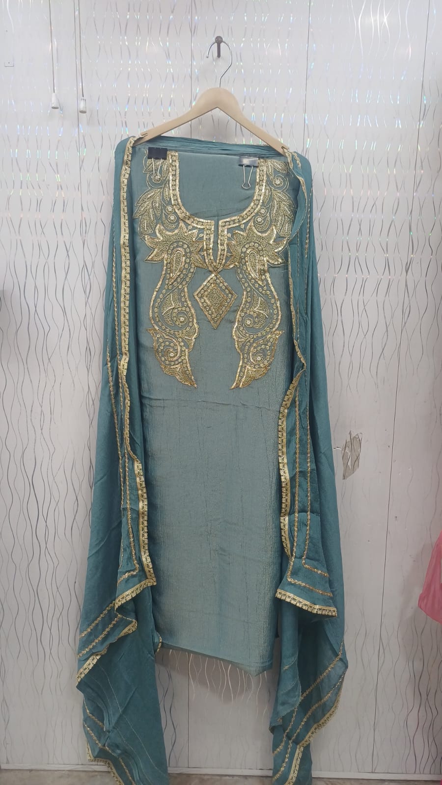 Shimmer Crush Fabric Full Suit | Puthi Dori Handwork | Bottom & Dupatta Included | SK Fabric KWB Fashion