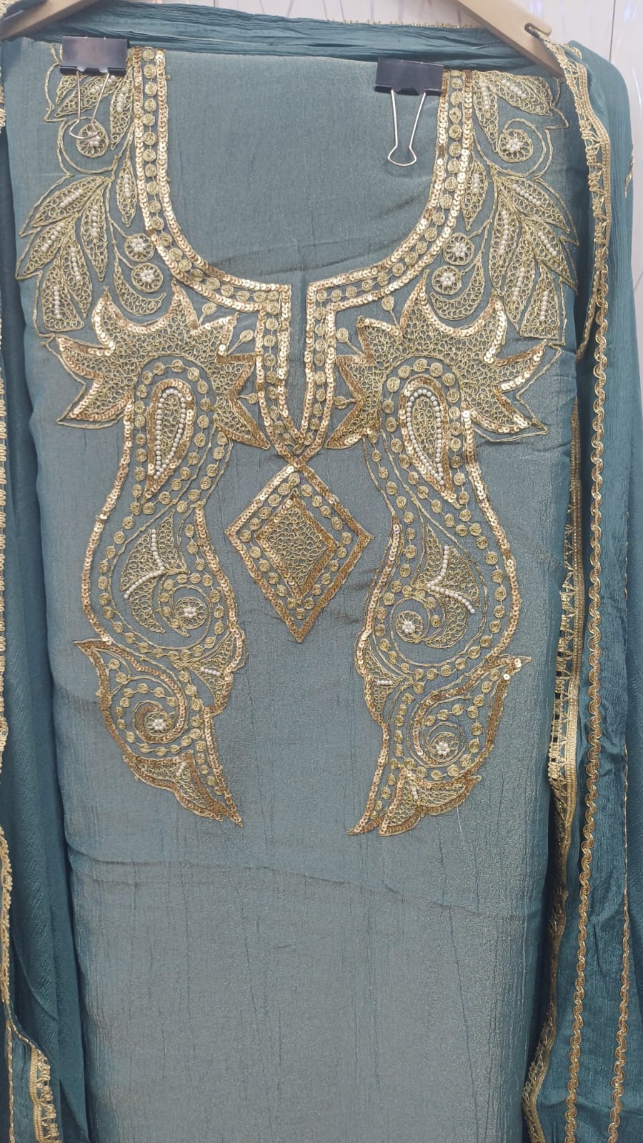 Shimmer Crush Fabric Full Suit | Puthi Dori Handwork | Bottom & Dupatta Included | SK Fabric KWB Fashion